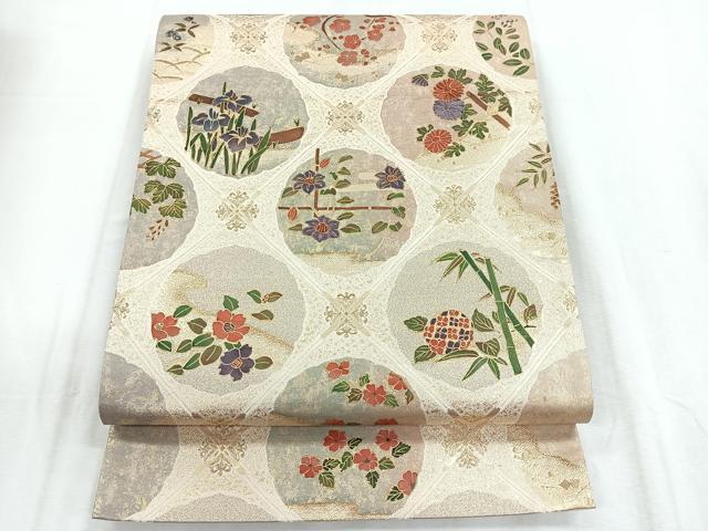 平和屋着物◎太鼓柄袋帯 天井花文 金彩 正絹 逸品 CABD5059nb