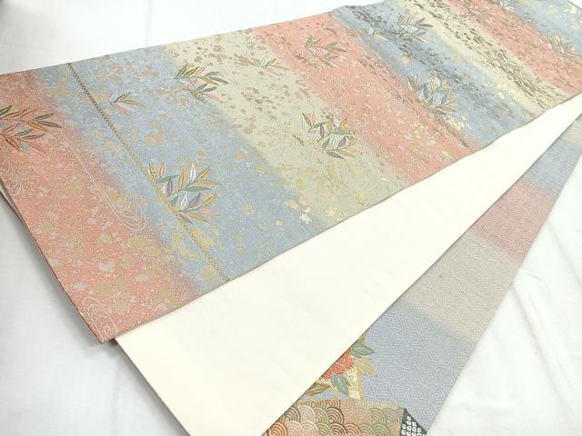 平和屋着物◎太鼓柄袋帯 唐織 花蝶文 金糸 正絹 逸品 CABD5063nb