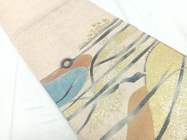 平和屋着物◎太鼓柄袋帯 駒刺繍 抽象紋寿 金銀彩 正絹 逸品 CABD5077nb