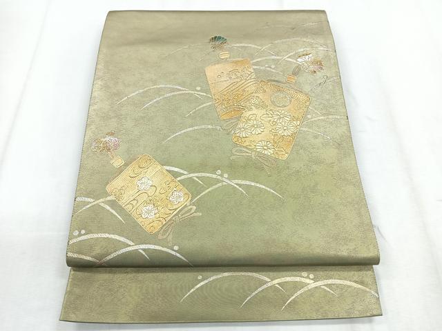 平和屋着物◎太鼓柄袋帯 器物花文 金銀彩 正絹 逸品 CABD5142nb