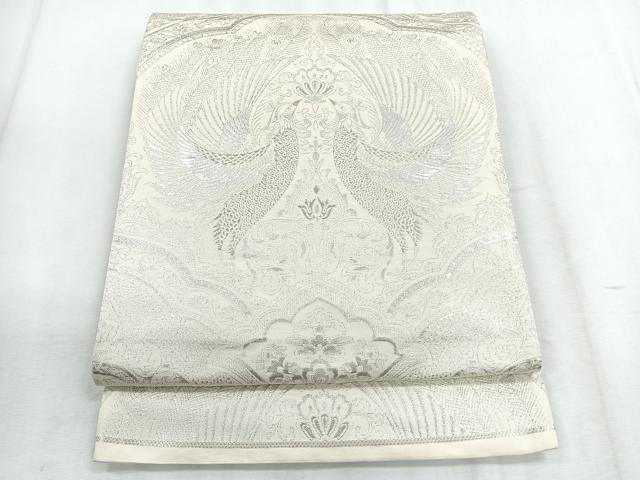 平和屋着物◎六通柄袋帯 鳳凰更紗花文 銀糸 正絹 逸品 CABD5152nb