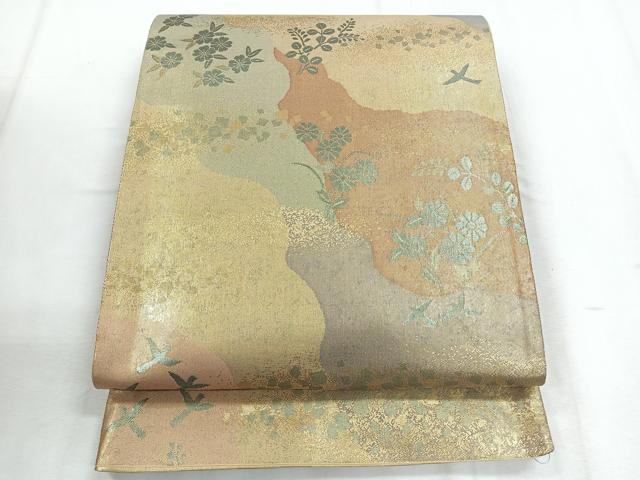 平和屋着物◎六通柄袋帯 道長花鳥文 金糸 正絹 逸品 CABD5161nb