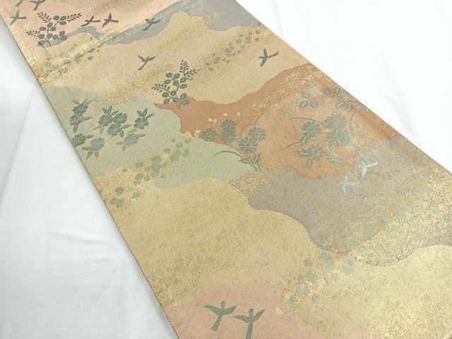平和屋着物◎六通柄袋帯 道長花鳥文 金糸 正絹 逸品 CABD5161nb