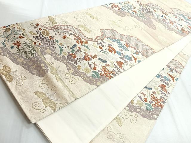 平和屋着物◎六通柄袋帯 唐織 双寿小袖文 金糸 正絹 逸品 CABD5170nb