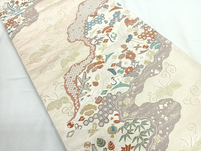 平和屋着物◎六通柄袋帯 唐織 双寿小袖文 金糸 正絹 逸品 CABD5170nb