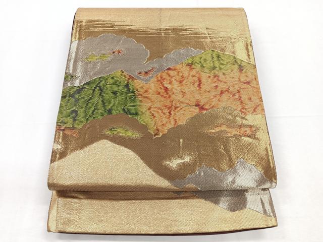 平和屋着物◎六通柄袋帯 遠山文 金銀糸 正絹 逸品 CABD5176nb