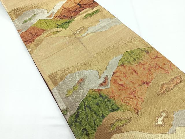 平和屋着物◎六通柄袋帯 遠山文 金銀糸 正絹 逸品 CABD5176nb