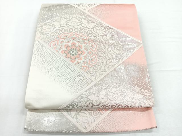 平和屋着物◎六通柄袋帯 唐織 正倉院花文 銀糸 正絹 逸品 CABD5180nb