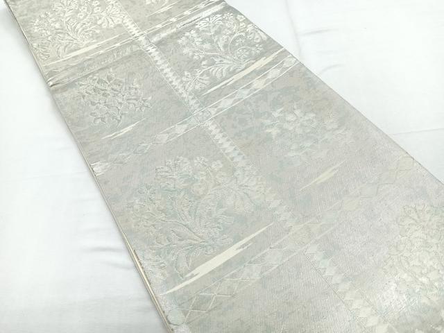 平和屋着物◎六通柄袋帯 格子花文 銀糸 正絹 逸品 CABD5181nb