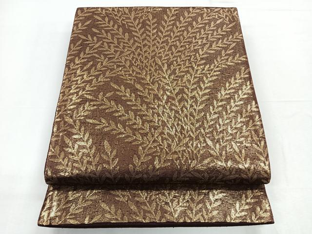 平和屋着物◎六通柄袋帯 枝葉文 金糸 正絹 逸品 CABD5190nb