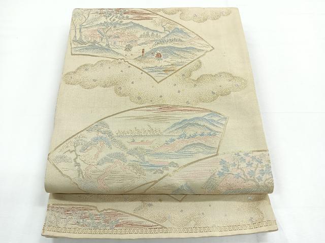平和屋着物◎六通柄袋帯 人物風景文 金銀糸 正絹 逸品 CABD5192nb