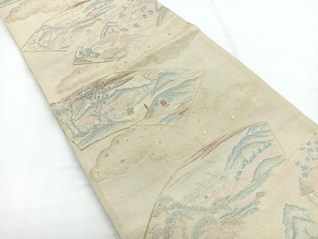 平和屋着物◎六通柄袋帯 人物風景文 金銀糸 正絹 逸品 CABD5192nb