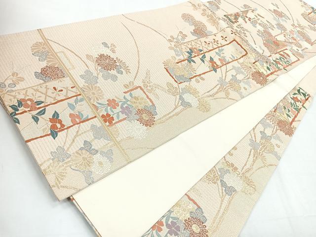平和屋着物◎六通柄袋帯 唐織 新桃山 献上菊短冊 桃山綴 金糸 正絹 逸品 CABD5197nb