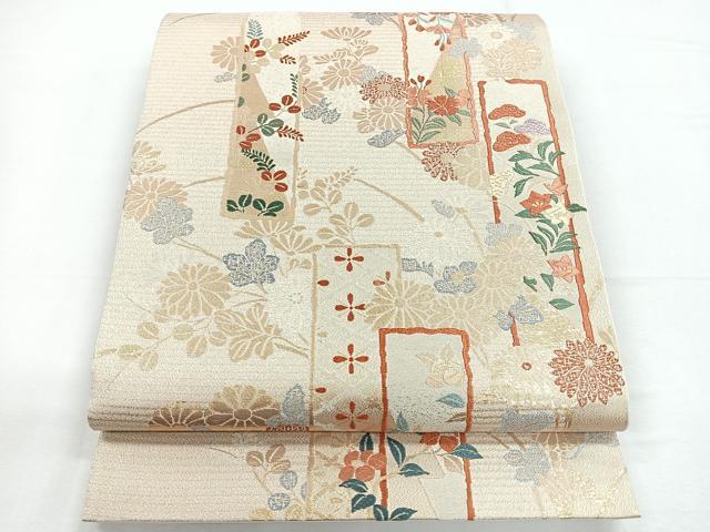 平和屋着物◎六通柄袋帯 唐織 新桃山 献上菊短冊 桃山綴 金糸 正絹 逸品 CABD5197nb