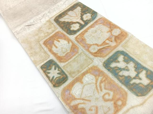 平和屋着物◎太鼓柄袋帯 色紙花文 金銀彩 正絹 逸品 CABD5198nb