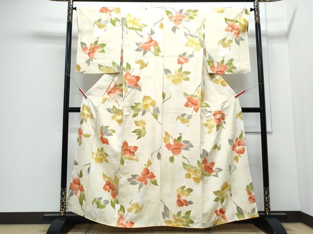 平和屋着物▼上質な小紋 地紋起こし 枝花文 正絹 逸品 CABD5335th