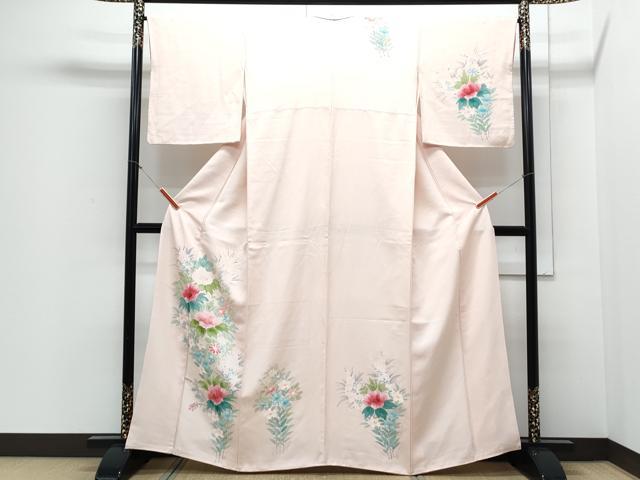 平和屋着物▼訪問着 手描き 草花文 正絹 逸品 CABD5358th