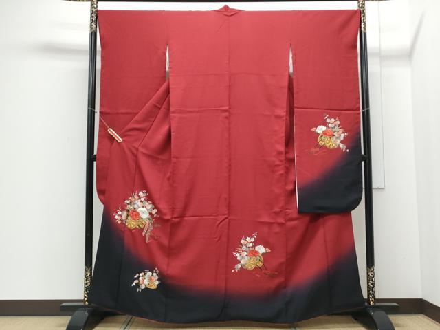 平和屋着物▼豪華振袖 総刺繍 花車文 暈し染め 金糸 正絹 逸品 CABD5391th