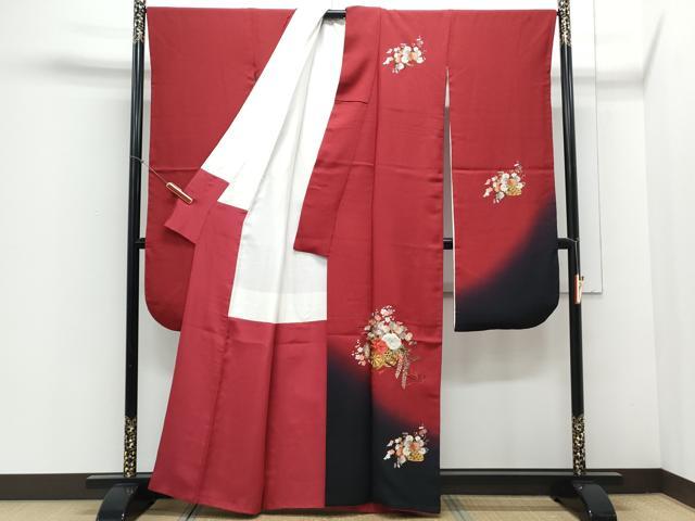平和屋着物▼豪華振袖 総刺繍 花車文 暈し染め 金糸 正絹 逸品 CABD5391th