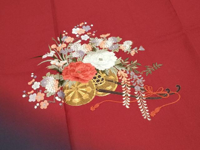 平和屋着物▼豪華振袖 総刺繍 花車文 暈し染め 金糸 正絹 逸品 CABD5391th