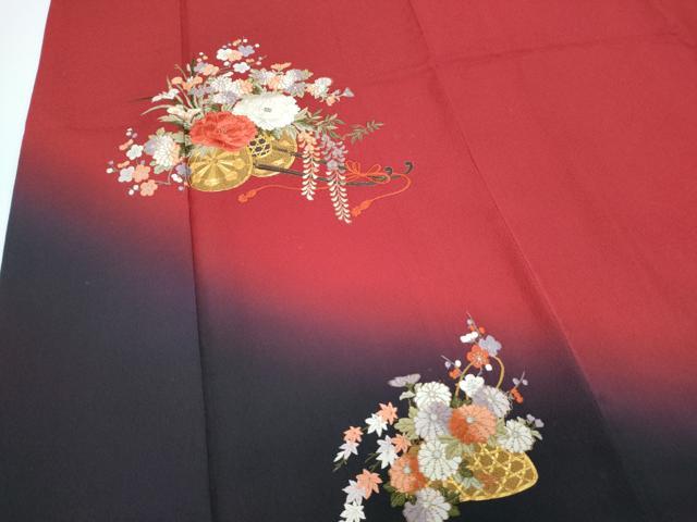 平和屋着物▼豪華振袖 総刺繍 花車文 暈し染め 金糸 正絹 逸品 CABD5391th