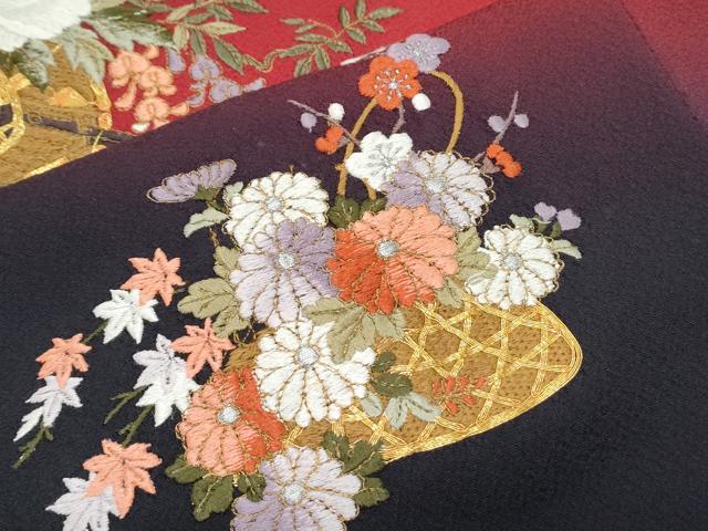 平和屋着物▼豪華振袖 総刺繍 花車文 暈し染め 金糸 正絹 逸品 CABD5391th