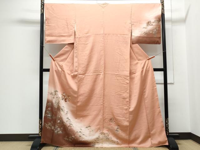 平和屋着物●訪問着　舞蝶花文　蛍暈し　金彩　反端付き　正絹　逸品　未使用　CABC8289gh 平和屋着物▽訪問着 単衣 花蝶文 暈し染め 金銀彩 正絹 逸品