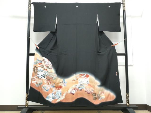 平和屋着物■豪華黒留袖 作家物 駒刺繍 飛鶴風景文 暈し染め 金彩 正絹 逸品 CABD5407th