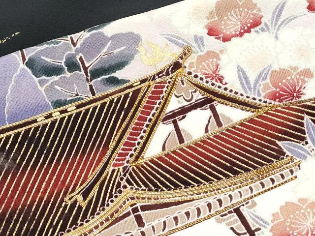 平和屋着物■豪華黒留袖 作家物 駒刺繍 風景文 金彩 ロング丈 正絹 逸品 CABD5415th
