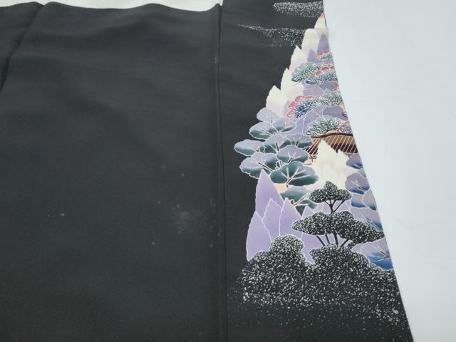 平和屋着物■豪華黒留袖 作家物 駒刺繍 風景文 金彩 ロング丈 正絹 逸品 CABD5415th