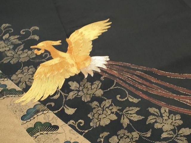 平和屋着物■豪華黒留袖 作家物 駒刺繍 鳳凰花文 金彩 正絹 逸品 CABD5416th