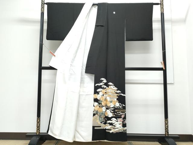 平和屋着物■豪華黒留袖 駒刺繍 風景花文 金彩 正絹 逸品 CABD5422th