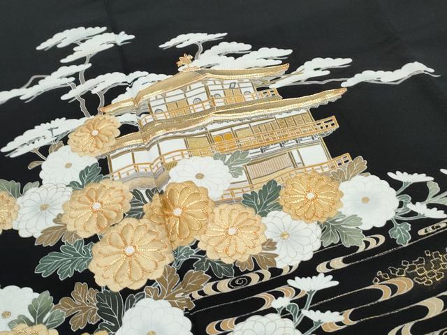 平和屋着物■豪華黒留袖 駒刺繍 風景花文 金彩 正絹 逸品 CABD5422th