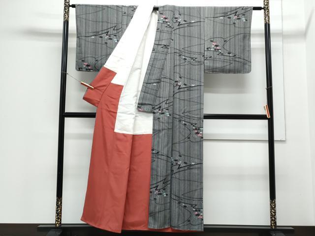 平和屋着物■上質な小紋 笹竹文 黒地 正絹 逸品 CABD5453th