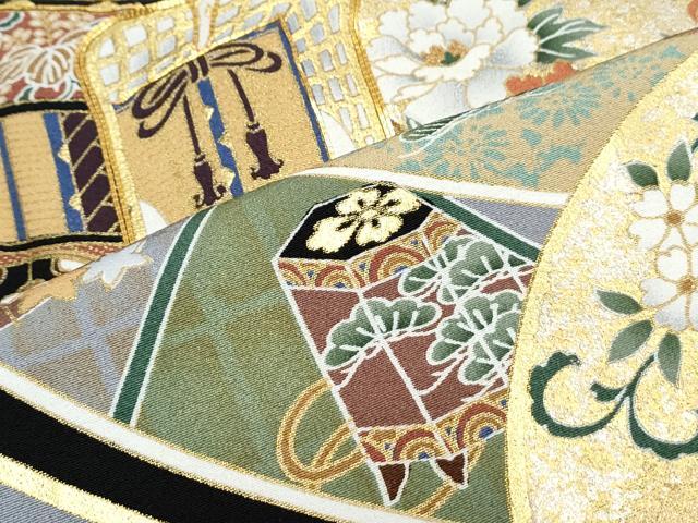 平和屋着物■豪華黒留袖 駒刺繍 地紙御所車花文 金彩 正絹 逸品 CABD5464th