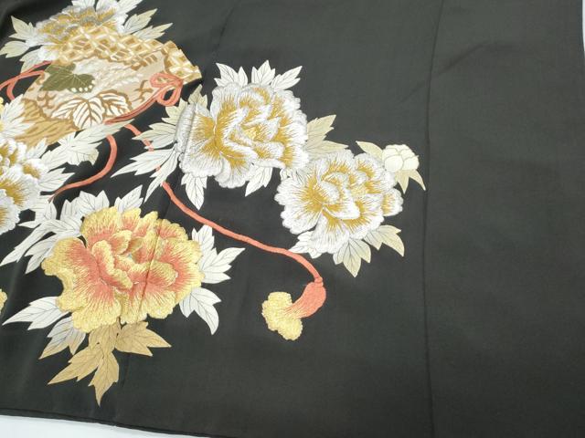 平和屋着物▼豪華黒留袖 駒刺繍 桧扇花文 金銀糸 正絹 逸品 CABD5491th