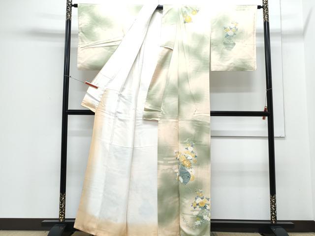 平和屋着物■訪問着 刺繍 陶器花文 暈し染め 正絹 逸品 CABD5579th