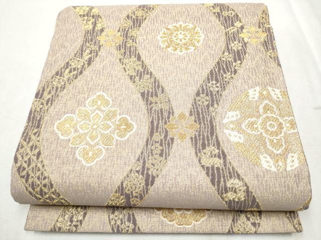 平和屋着物●六通柄袋帯 立涌花文 金糸 正絹 逸品 CABD5620hy