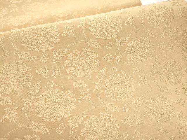 平和屋着物●全通柄袋帯 花唐草文 色無地 杏色 正絹 逸品 CABD5622hy