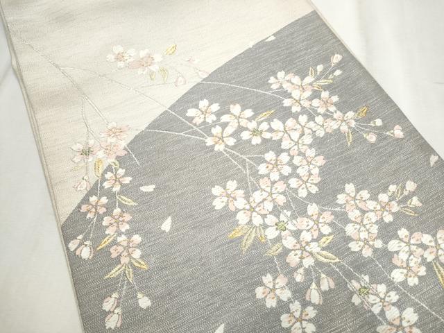 平和屋着物●両面 六通柄袋帯 唐織 枝垂れ桜文 金銀糸 正絹 逸品 CABD5632hy
