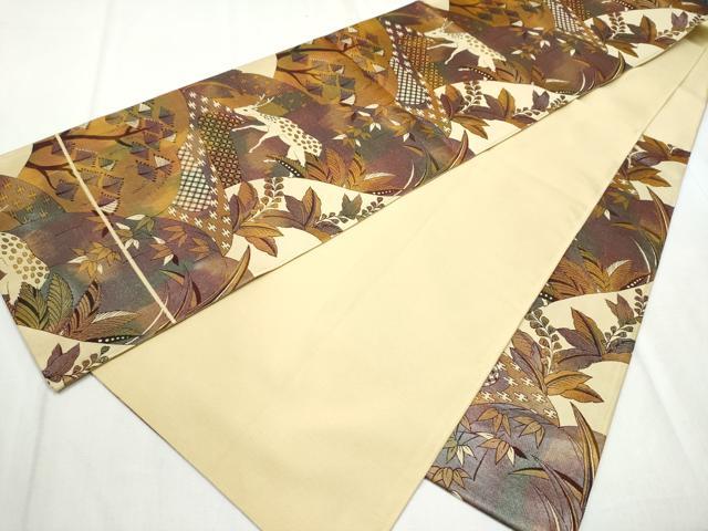 平和屋着物●六通柄袋帯 鹿 枝葉文 正絹 逸品 CABD5635hy