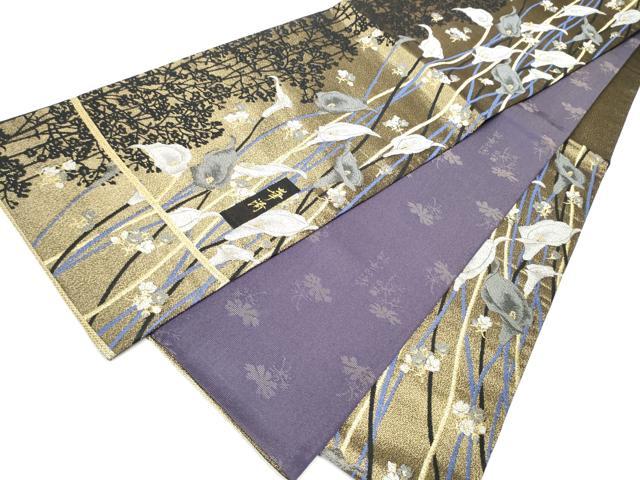 平和屋着物●巨匠 前田華清 手描き 六通柄袋帯 カラー 金糸 正絹 逸品 CABD5651hy