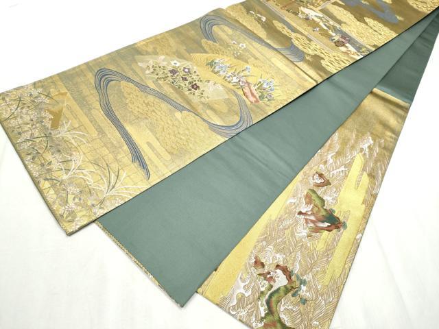 平和屋着物●六通柄袋帯 唐織 宗達国宝屏風絵集 金糸 正絹 逸品 CABD5653hy