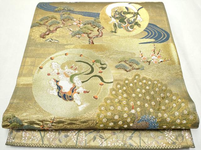 平和屋着物●六通柄袋帯 唐織 宗達国宝屏風絵集 金糸 正絹 逸品 CABD5653hy