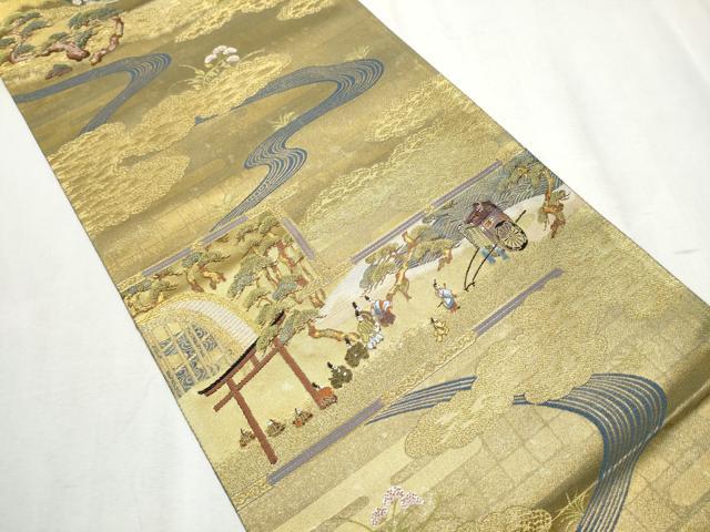 平和屋着物●六通柄袋帯 唐織 宗達国宝屏風絵集 金糸 正絹 逸品 CABD5653hy