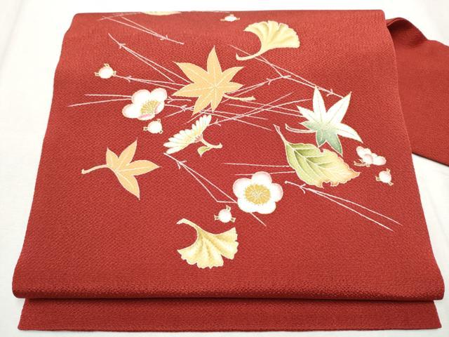 平和屋着物●九寸名古屋帯 草花文 金彩 鬼しぼ縮緬 正絹 逸品 CABD5664hy