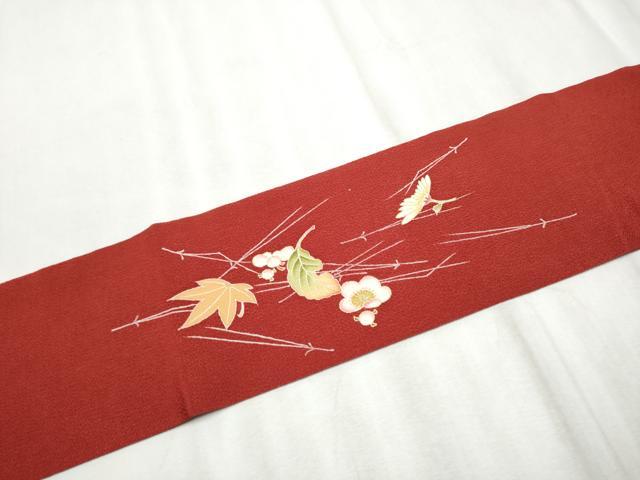 平和屋着物●九寸名古屋帯 草花文 金彩 鬼しぼ縮緬 正絹 逸品 CABD5664hy