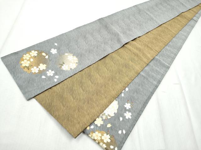 平和屋着物●両面 半幅帯 螺鈿 雪輪舞桜文 金彩 正絹 逸品 CABD5710hy