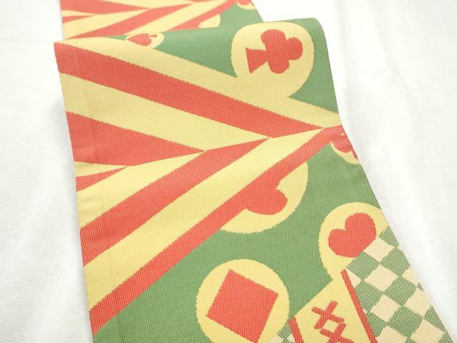 平和屋着物●半幅帯 織美桐 幾何学文様 スペード ダイヤ クローバー ハート 正絹 逸品 CABD5711hy