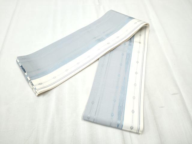 平和屋着物●本場筑前博多織 両面 半幅帯 草花間道 正絹 逸品 CABD5713hy